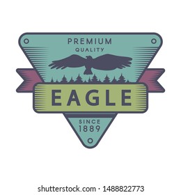 Recreational park color logo template. Forest camp retro vector symbol. Flying eagle silhouette