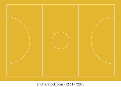 Recreational Sport Of Netball Court In United Kingdom Looking At An Empty Yellow Vector Court With White Lines.