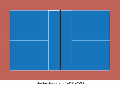 Deporte recreativo de cancha de pickleball en EE.UU. mirando un campo vectorial azul vacío y fondo de arcilla.