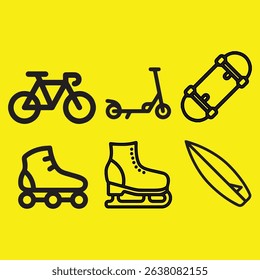 Recreational Sports and Transportation Outline Icons Set