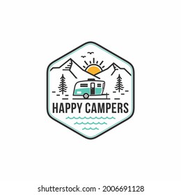 recreational vehicle or adventure and camper trailer logo template, travel and leisure vector design.