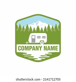 recreational vehicle or adventure and camper trailer logo template, travel and leisure vector design.