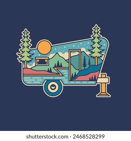 Freizeitfahrzeug oder Abenteuer- und Wohnmobil-Logo-Vorlage, Reise- und Freizeit-Vektorgrafik Design.