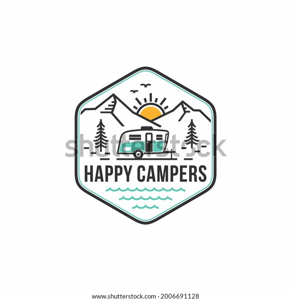 recreational vehicle or adventure\
and camper trailer logo template, travel and leisure vector\
design.