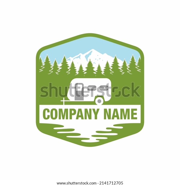 recreational vehicle or adventure\
and camper trailer logo template, travel and leisure vector\
design.