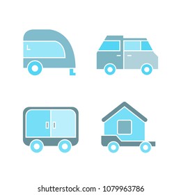 recreational vehicle, camper car icons, blue theme