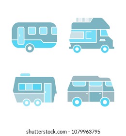 recreational vehicle, camper car icons, blue theme