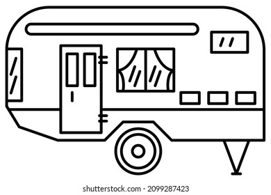 A Recreational Vehicle. Family Trip, Camping, Glamping. Vector Icon, Outline, Isolated. Editable Stroke