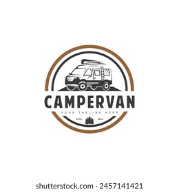 Recreational vehicle illustration for Camper van emblem badge logo design