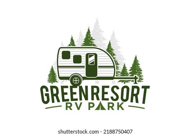 Recreational Vehicle logo design holiday journey traveler pine tree forest RV silhouette - Shutterstock ID 2188750407