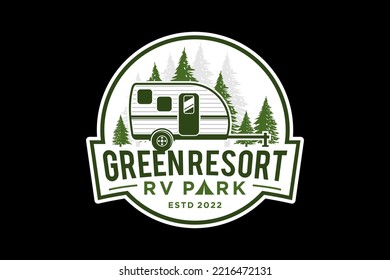 Recreational Vehicle Logo Design Holiday Journey Traveler Pine Tree Forest RV Silhouette