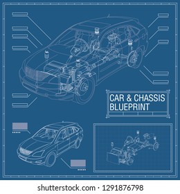 Recreational Vehicle (RV) chassis blueprint vector (Perspective)