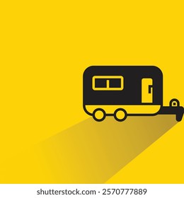 recreational vehicle trailer icon with shadow on yellow background