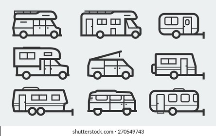 Recreational vehicles camper vans icons
