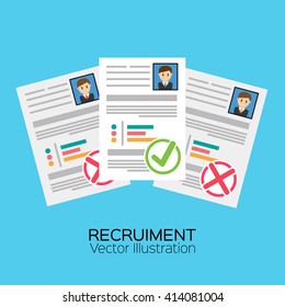 Recruiment concept with recruiter cv and candidates on background vector illustration