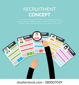 Recruiment flat concept with recruiter choosing candidates cv vector illustration