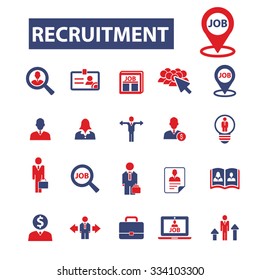 recruiment, headhunter, job icons, signs vector concept set for infographics, mobile, website