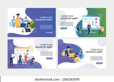 Recruit agency set. Agents using laptops, analyzing job candidates. Flat vector illustrations. Business, career concept for banner, website design or landing web page