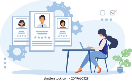 Recruit agent analyzing candidates Flat Vector Illustration