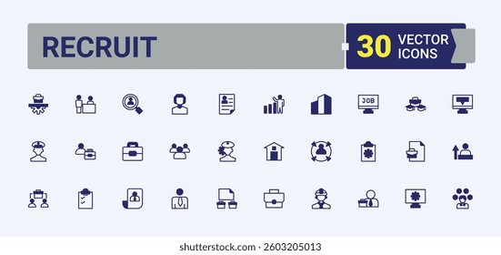 Recruit icon set. Related to teamwork, worker, team, work, employment and more. Job simple icon. Icons for UI designs. Editable stroke vector art.
