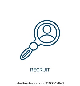 icono de reclutamiento. Icono de contorno de recluta lineal delgado aislado en fondo blanco. Signo de reclutamiento de vector de línea, símbolo para web y móvil