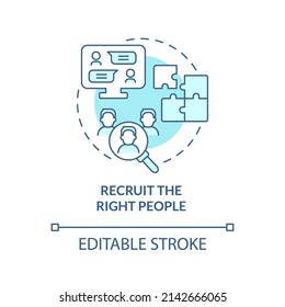 Recruit right people turquoise concept icon. HR work. Step to start virtual office abstract idea thin line illustration. Isolated outline drawing. Editable stroke. Arial, Myriad Pro-Bold fonts used