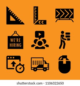 recruit, surface, background, icon, indoors and media icon vector set. Flat vector design with filled icons. Designed for web and software interfaces