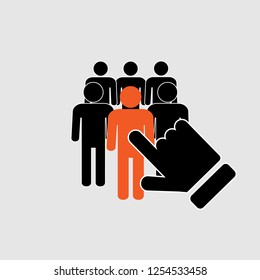 Recruiter completes team by one person represented.Idea for recruiting,flat vector illustration.
