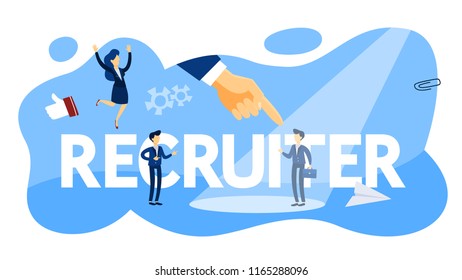 Recruiter concept. Idea of choosing a candidate to hire. Human resources management. Flat line vector illustration