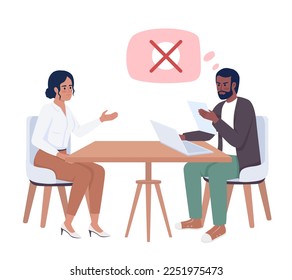 Recruiter displeased with false information on resume semi flat color vector characters. Editable figures. Full body people on white. Simple cartoon illustration for web graphic design and animation