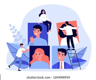 Recruiters analyzing job candidates. HR professionals changing employees pictures. Vector illustration for recruiting agency, business, human resource concept