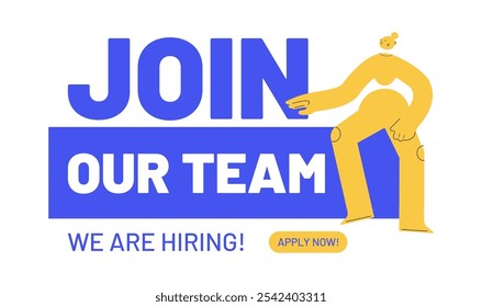 Recruiting-Konzept. Minimale Vektorgrafik für Personal und Management. Abstrakter Charakter mit Text tritt unserem Team bei und wir stellen ein. 