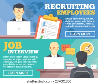 Recruiting Employees, Job Interview Flat Illustration Concepts Set. Flat Design Concepts For Web Banners, Web Sites, Printed Materials, Infographics. Creative Vector Illustration