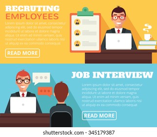 Recruiting employees, job interview. Vector flat illustration