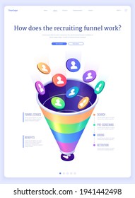 Recruiting funnel, hiring isometric landing page