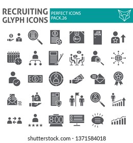 Recruiting glyph icon set, employment symbols collection, vector sketches, logo illustrations, job signs solid pictograms package isolated on white background, eps 10.