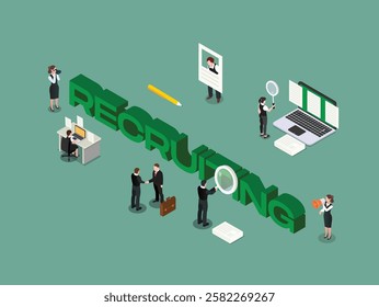 Recruiting and Hiring Process Concept with HR Professionals 3d isometric vector illustration