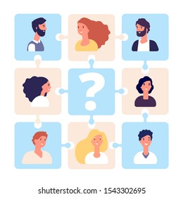 Recruiting illustration. Business team puzzle without team leader. HR management, employment agency vector concept