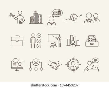 Recruiting line icon set. Office, candidate, salary, video interview. Human resource concept. Can be used for topics like career, job, HR, employment