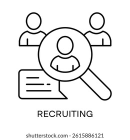 Recruiting – Magnifying Glass and People Representing Talent Search with Editable Stroke