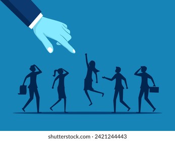 Recruiting personnel or hiring employees. big hand pointing at job applicant 