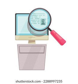 Recruiting Rese Cartoon Konzept mit Computer und Lupe Vektorgrafik