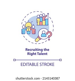 Recruiting right talent concept icon. Biggest challenge facing business abstract idea thin line illustration. Employment. Isolated outline drawing. Editable stroke. Arial, Myriad Pro-Bold fonts used