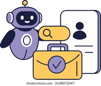 Recruiting Robot Vector Illustration. AI job search, candidate profile, and job hunting concept.