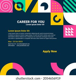 Recruitment advertising template. Colorful geometric shapes background. Job vacancy poster geometrical shapes. Flyer promotion modern decorative patterns square.