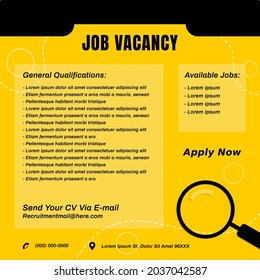 Recruitment advertising template. Job hiring poster, social media, banner, flyer. Digital announcement job vacancies layout