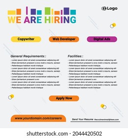Recruitment advertising template. Recruitment Poster, Job hiring poster, social media, banner, flyer. Digital announcement job vacancies layout