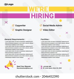 Recruitment advertising template. Recruitment Poster, Job hiring poster, social media, banner, flyer. Digital announcement job vacancies layout