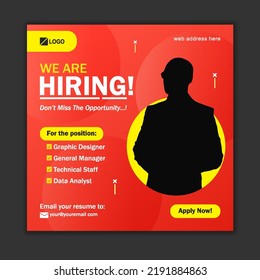 Recruitment advertising template. Recruitment Poster, Job hiring poster, social media, banner, flyer. We are hiring post feed on square design