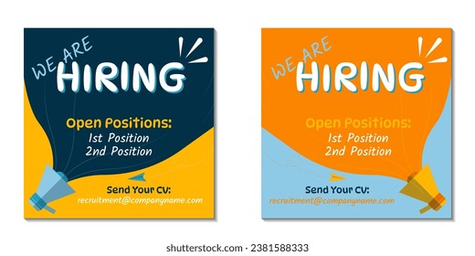 Recruitment advertising template. Recruitment Poster, Job hiring poster, social media, banner, flyer. Digital announcement job vacancies layout.